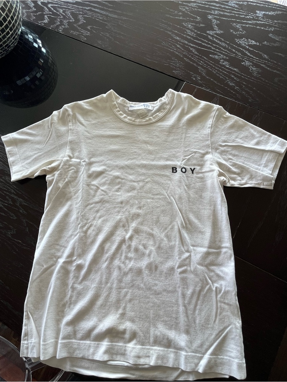 Comme des Garçons PLAY White Short Sleeve 'BOY' Chest Logo Tee